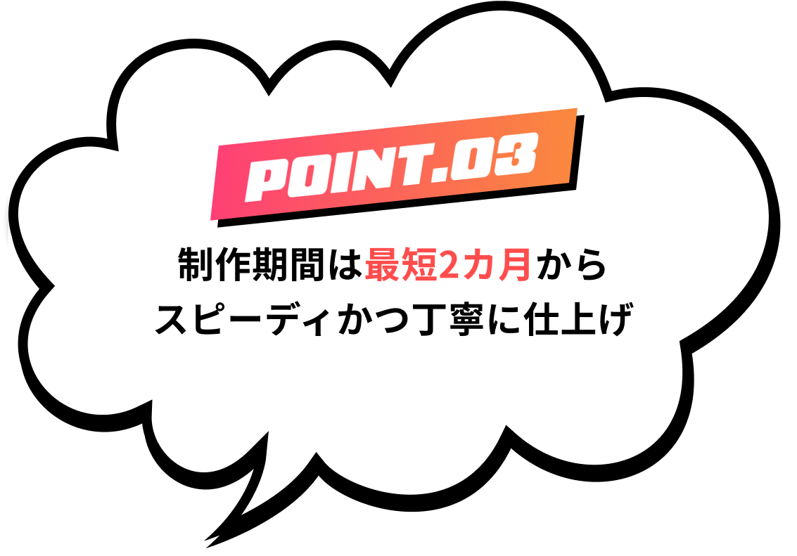 制作期間は最短2カ月からスピーディかつ丁寧に仕上げ